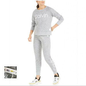 Calvin Klein NWT Pearl Grey Heather Combo Animal Print Logo Sweatshirt